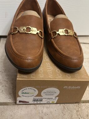 Dr. Scholl's Women's Honey Brown Leather Loafers with Gold Bit